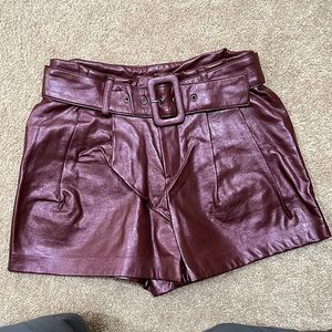 pleated faux leather shorts